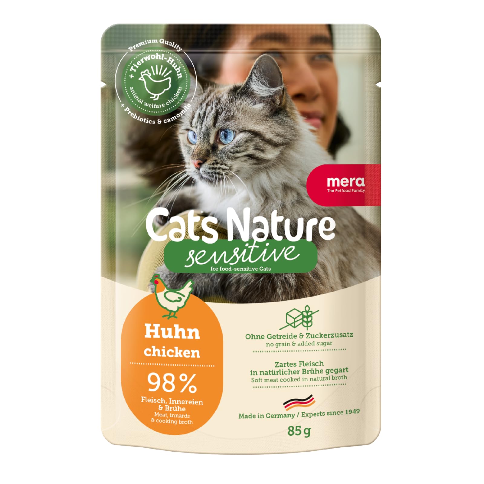 MERA Cats Nature Sensitive Huhn Katzenfutter Nass 12x85g | Mono-Protein, ohne Zucker und Getreide | Katzen Nassfutter hoher Fleischanteil & leicht verdaulich