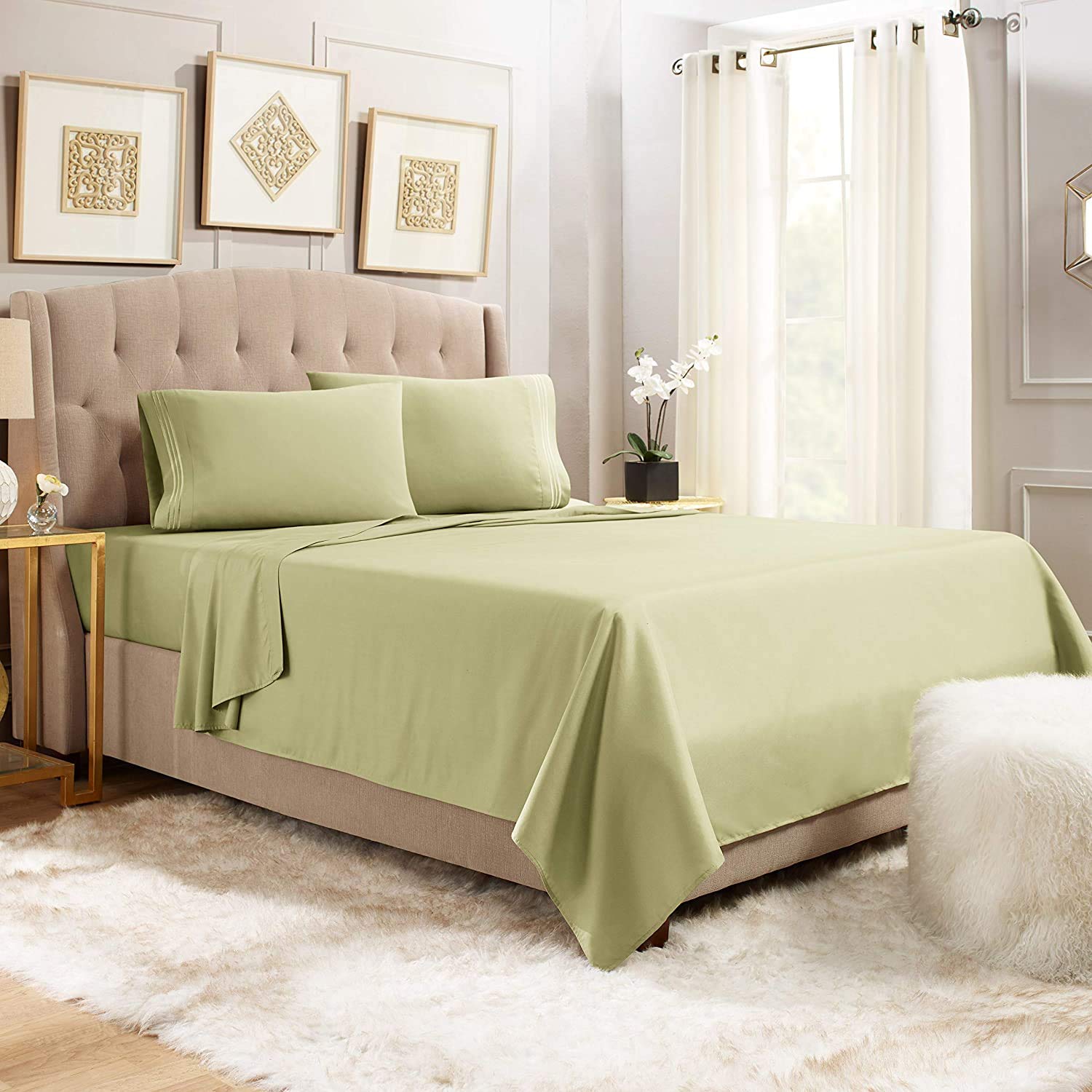 JS Sanders 1500 Series Microfiber King Size 4pc Bed sheet set, Sage (Green)-image-10