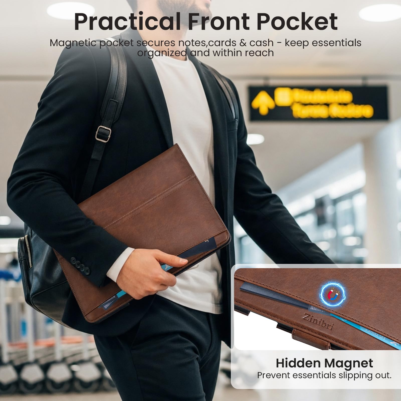 Funda para iPad Air 11 Pulgadas M4/M3/M2 (2026/2025/2024),iPad Air 5/4 Generación 10,9" con Portalapiz & Bolsillo & Correa de Mano,Cierre Magnético Soporte,Auto Sueño/Estela,Marrón Oscuro