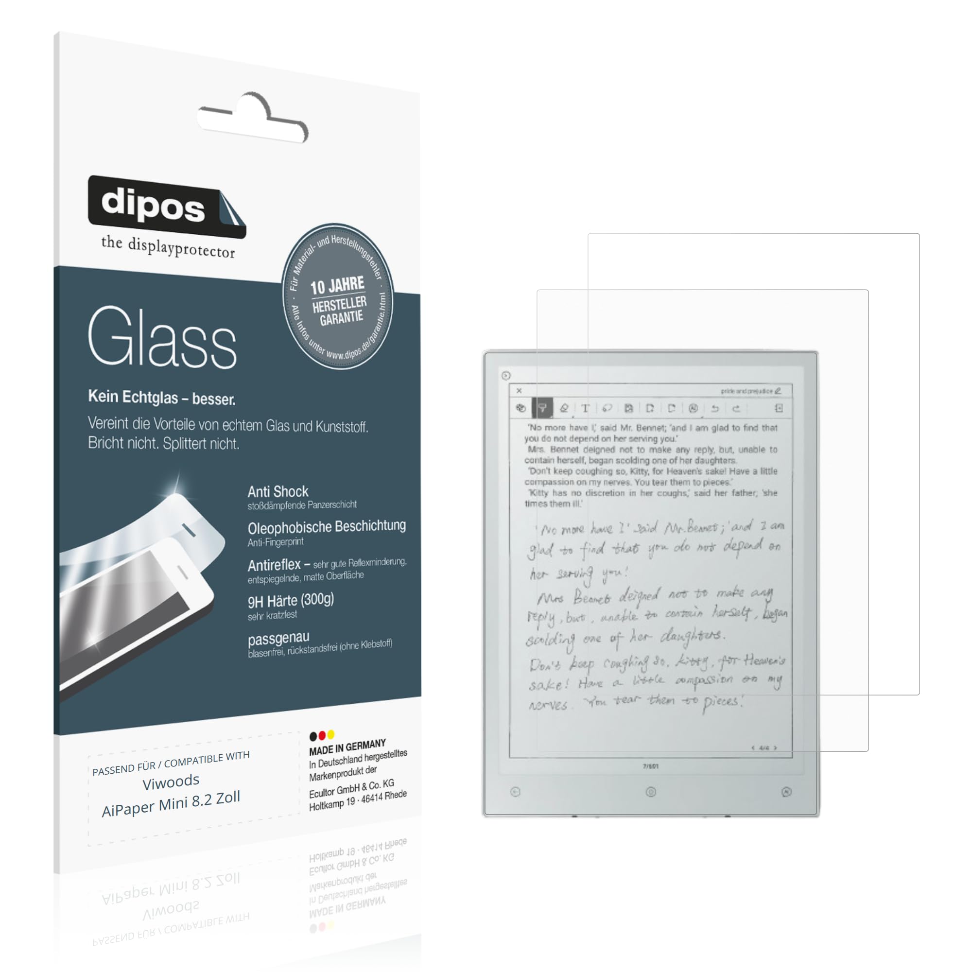  Dipos I 2x Displayschutz 9H matt kompatibel für Viwoods AiPaper Mini 8.2 Zoll - Shatterproof & Anti-Shock
| Dipos I 2x 