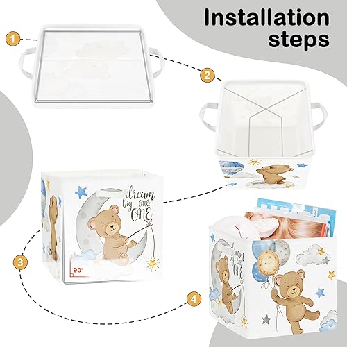 Miniatura 7 de Juego de 3 cubos organizadores de almacenamiento de animales durmientes de 11.8 pulgadas, cesta de almacenamiento de ropa para armario, estante de