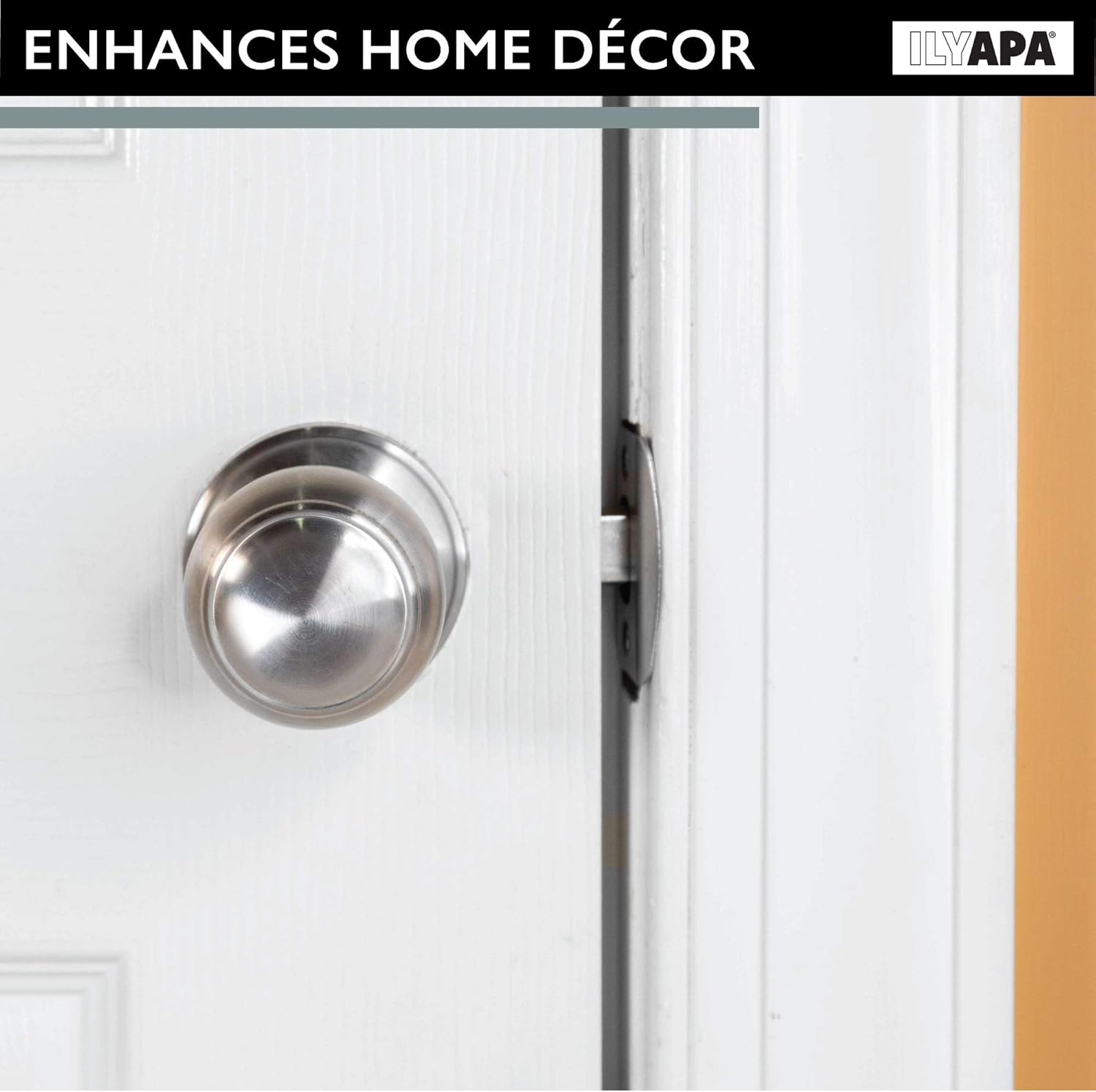 Ilyapa Passage Door Knob for Hall/Closet - Colonial, Satin Nickel Interior Keyless Non Locking Round Door Handle, Satin Nickel Round Door Knob, 10 Pack Passage Door Knobs