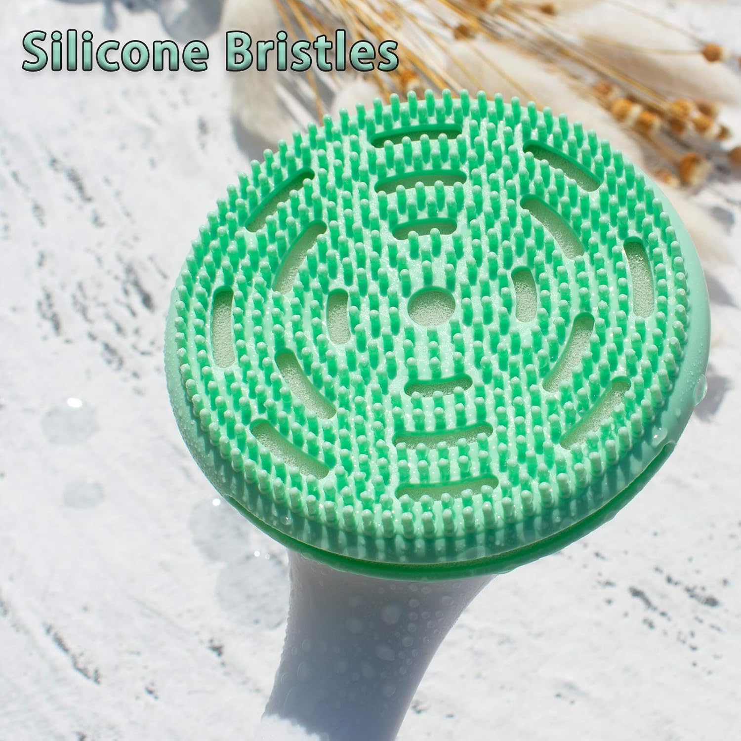 Back Scrubber For Shower, Back Shower Brush, Body Scrubber, Back Brush Long Handle For Shower, 2 Sponges, BPA-Free, Silicone Bristles, Rich Foam, Deep Cleaning (Mint Green)