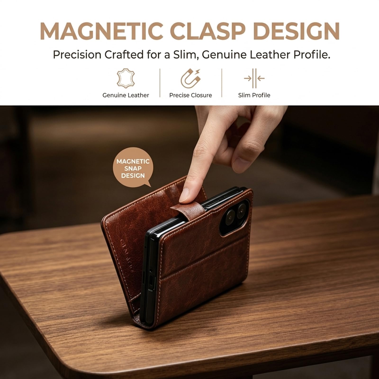 Custodia a portafoglio con cavalletto compatibile con Samsung Galaxy Z Fold 8, in vera pelle, colore nero