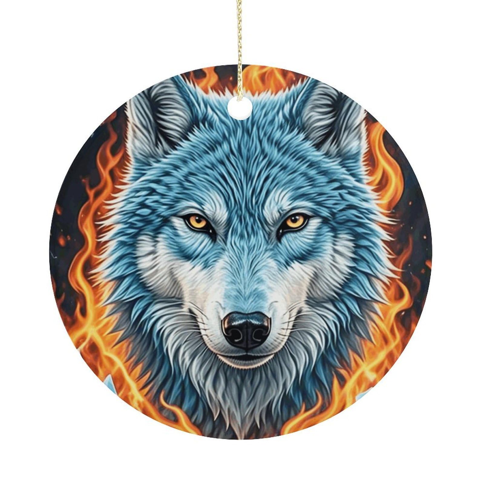 Personalized Christmas Ornaments 2025 Ceramic Hanging Wolf Ornaments with Gold String Double-Sided Vintage Holiday Decorations for Tree Mantel Tabletop Xmas Party Favors