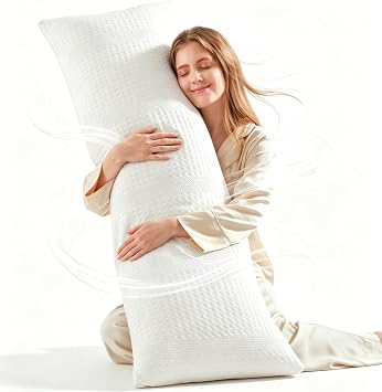 YZ HOME Waffle Weave Body Pillow for Adults - Memory Foam Body Pillow with Removable Pillowcase - Firm and Fluffy - Large Long Bed Pillows for Side Sleepers, Washable, 20x54 InchWhite