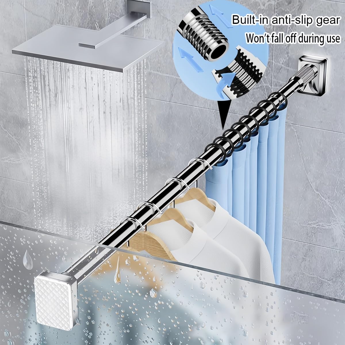 Barra de ducha extensible negra sin taladrar para baño y dormitorio, 110-200 cm, diseño moderno