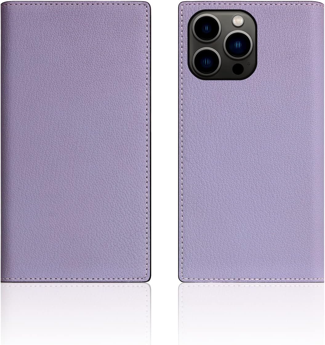 SLG D9 French Chevere Sully Leather Wallet Case for iPhone 13 Pro - Handcrafted Diary Style with Card Holders and Side Cash Pocket, Gift Box Included (Lavenda) Lavender