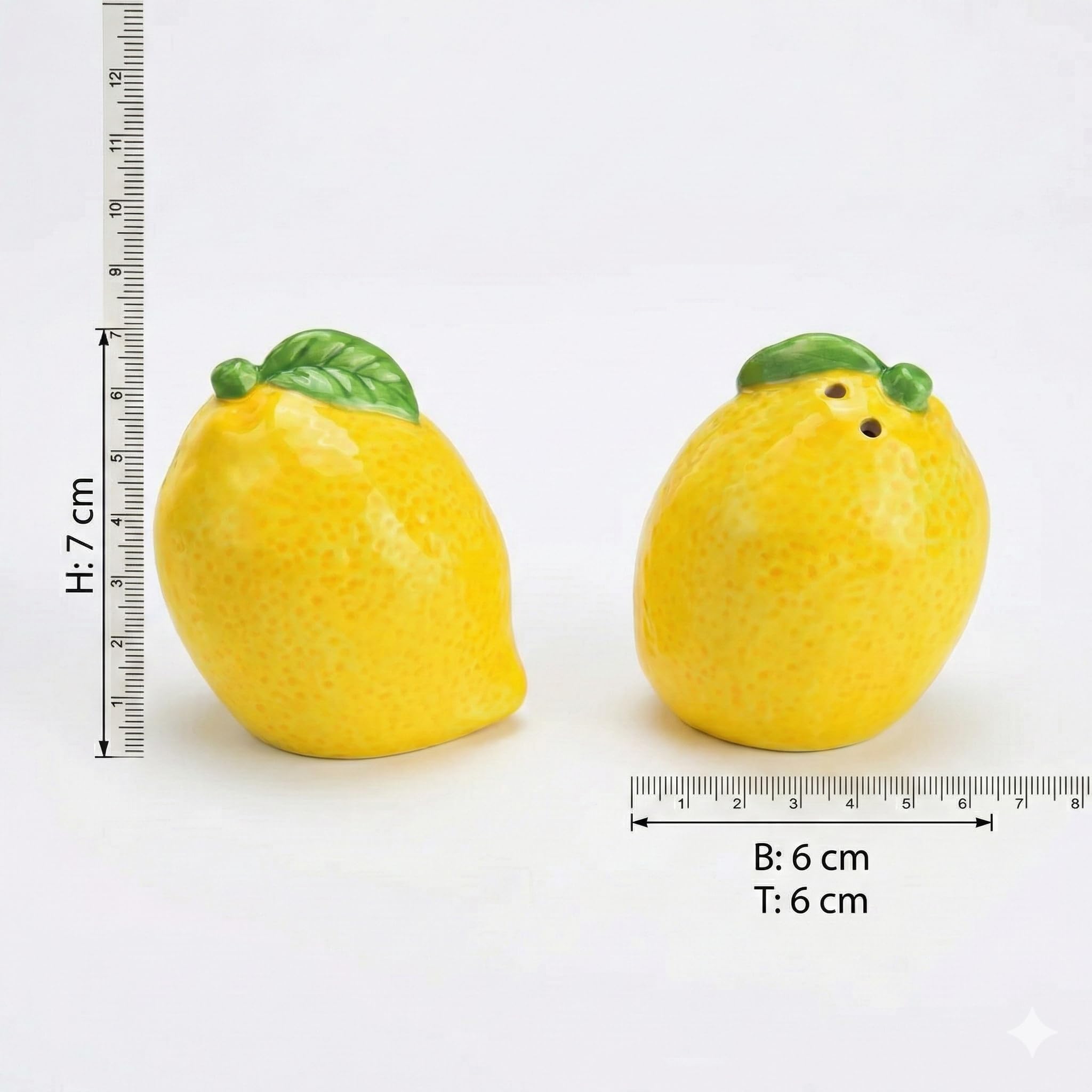 Salz- und Pfefferstreuer Zitrone 2er-Set aus Keramik (6x7x6cm) – Gelbe Zitronen Gewürzstreuer für mediterrane Tischdeko, Lustiges Küchenzubehör & Sommer Deko Geschenk