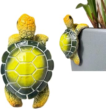 Tortoise Figure Plant Pot Hanger, Resin Hanging Turtle Statue, Green/Blue/Grey, Modern, Contemporary, Handcrafted Resin with Lifelike Detailing, Hanging Planter, Sculpture