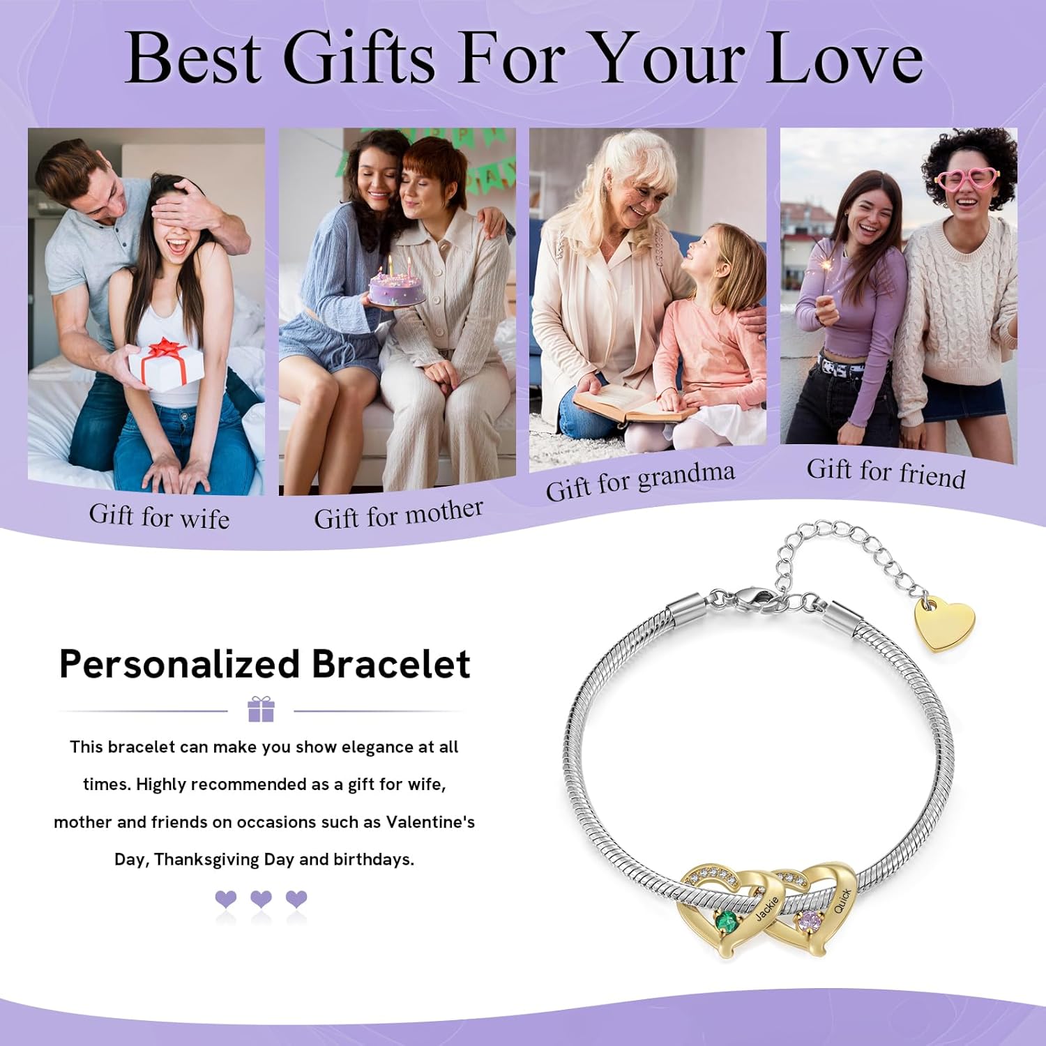 Birthstone Bracelets for Women - Personalized Mothers Bracelet with Birthstone Engraved 1-5 Names Mothers Day Bracelet Customized Christmas Gifts for Women Mom - Image 6