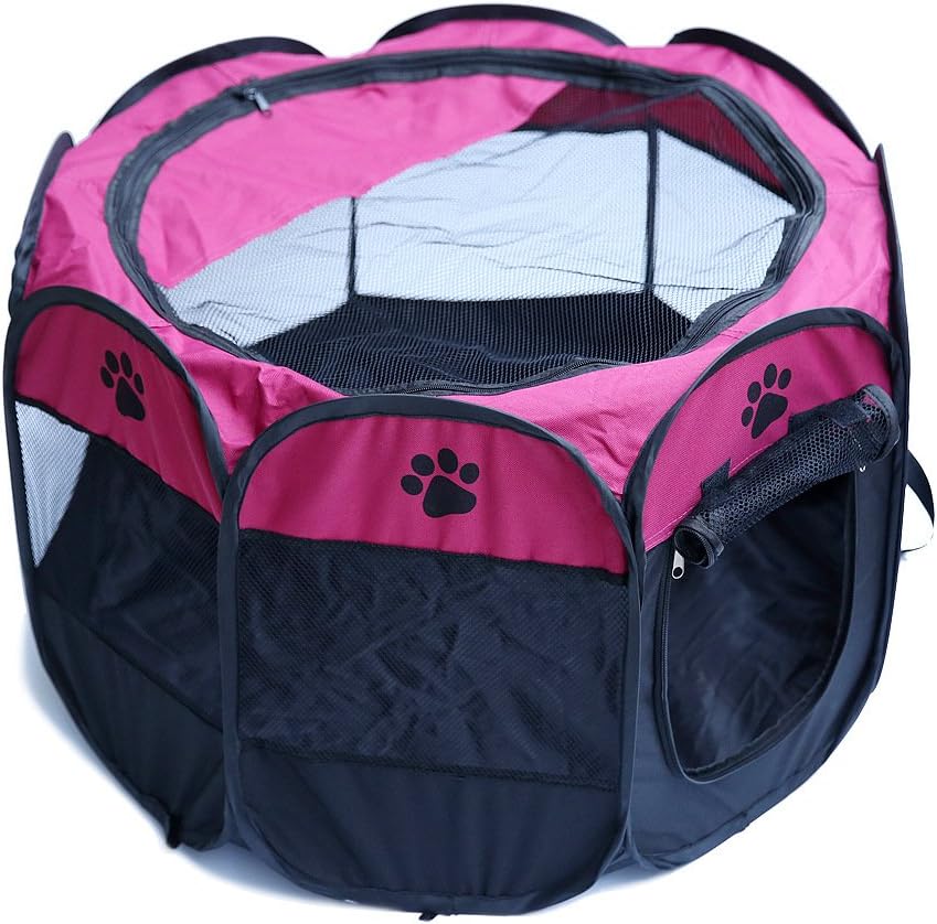 I-Fashion Pet Portable Foldable Playpen for Dogs and Cats Oxford Cloth Exercise Pen Kennel (Pink)