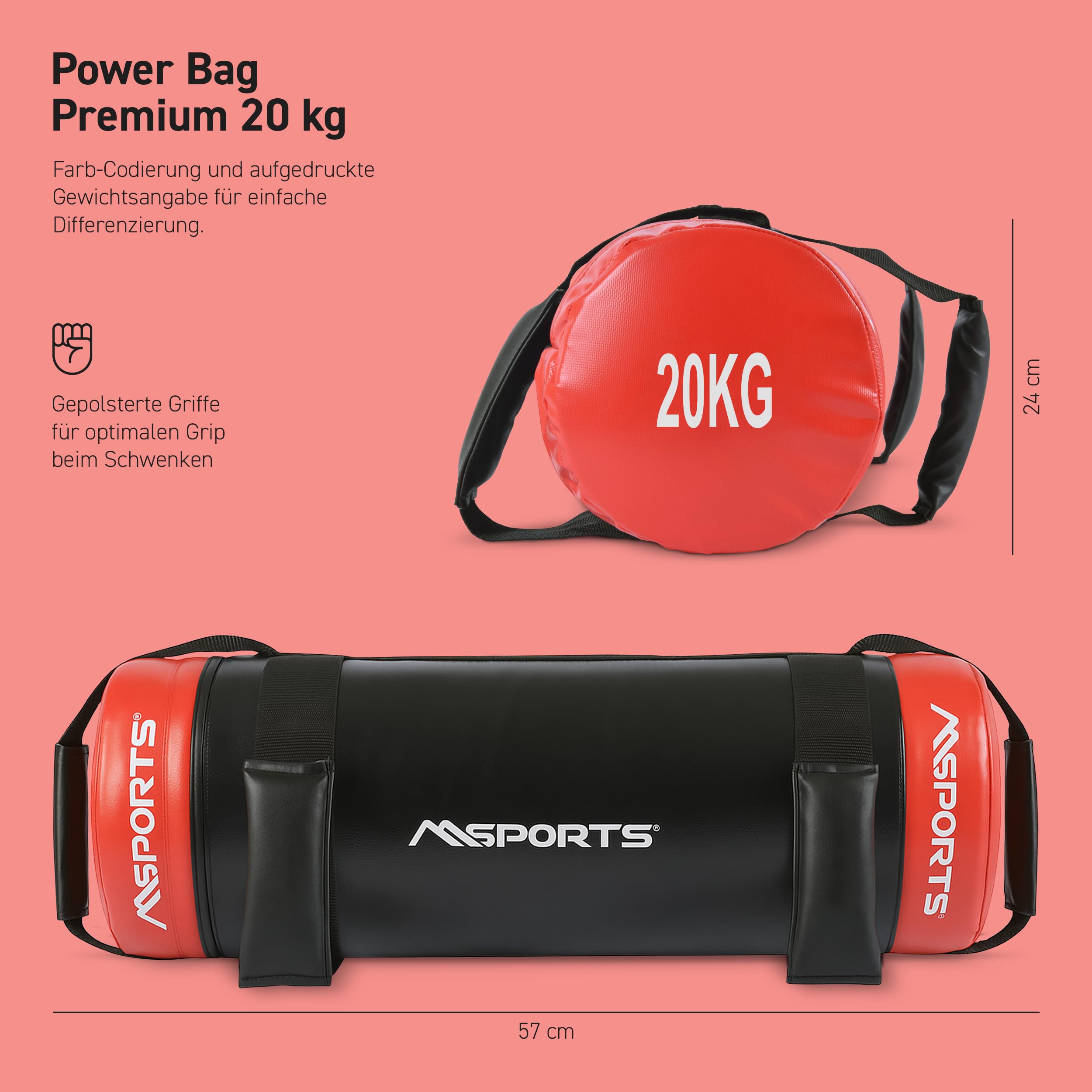 MSPORTS Power Bag Premium worek fitness 5-30 kg – worek na piasek do funkcjonalnego worka fitness