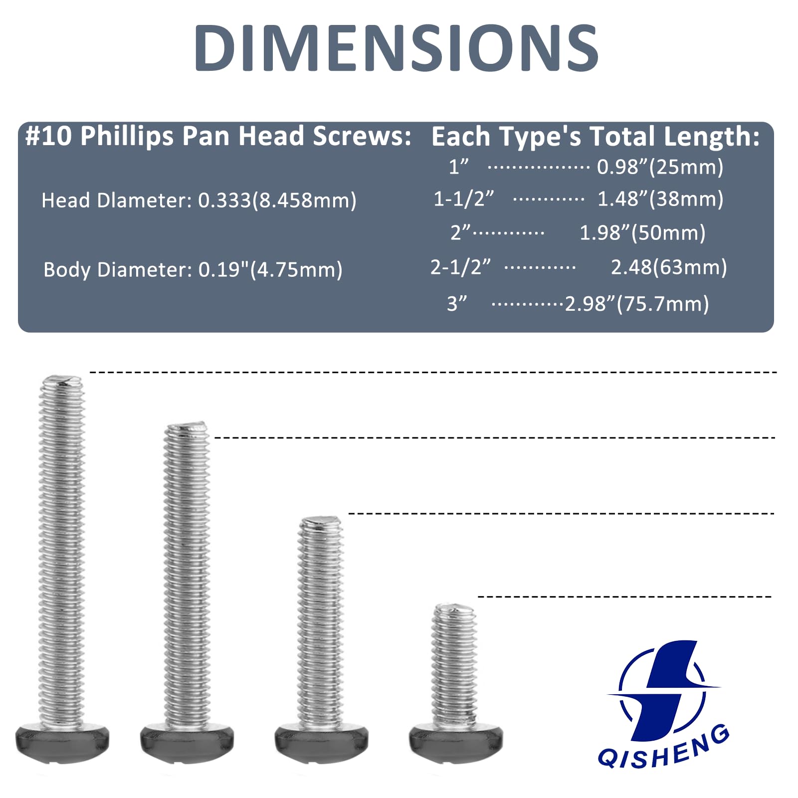 QISHENG 50 tornillos Phillips de cabeza plana de acero inoxidable #10-24X2-3/4 (2.75 pulgadas), para bricolaje, reparación, instalación de muebles y electrodomésticos, tornillo de acero inoxidable 18