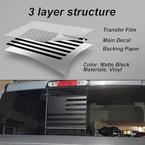 Miniatura 8 de Yukauto Calcomanía para ventana central trasera trasera compatible con Tundra 2007-2022 con diseño de bandera estadounidense negro mate (equipada