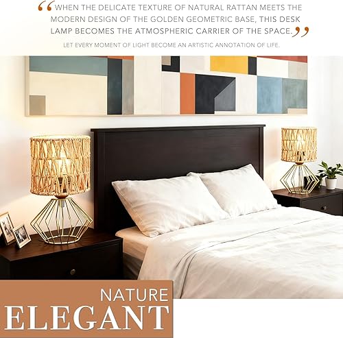 Miniatura 5 de Hamilyeah Juego de 2 lámparas de mesa (sombra de lana dorada, paquete de 2)