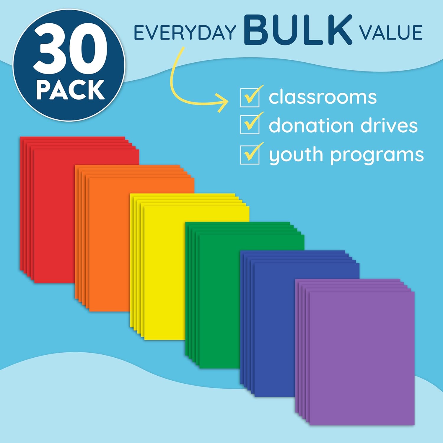 Blue Summit Supplies 30 Plastic Two Pocket Folders with Prongs, Assorted Color, Durable Poly 2 Pocket Folders with Clasps, Letter Size, Bulk 30 Pack
