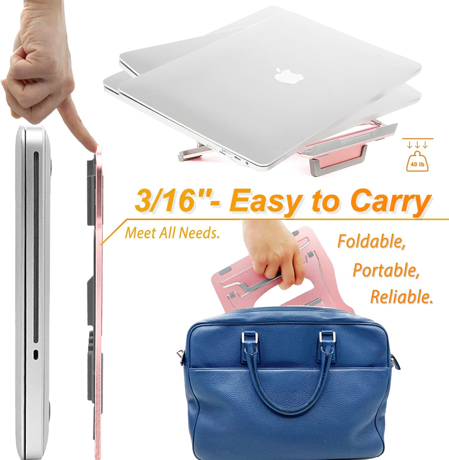 Laptop Stand, 9 Angles, 3 Folding Modes in 1. Portable Ergonomic Angled Laptop Aluminum Stand. Adjustable Height Laptop Holder with Slide-Proof Silicone for Laptop 10''~15.6'' (Rose Pink)