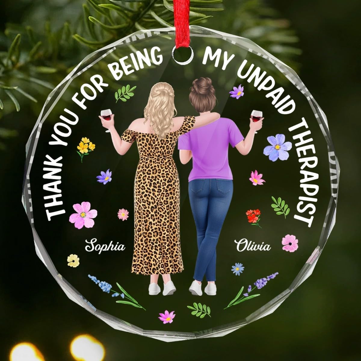 Custom Circle Glass Ornament - Personalized Christmas Best Friend Birthday Gifts For Women, Besties, Sisters, BFF - Together Since Forever