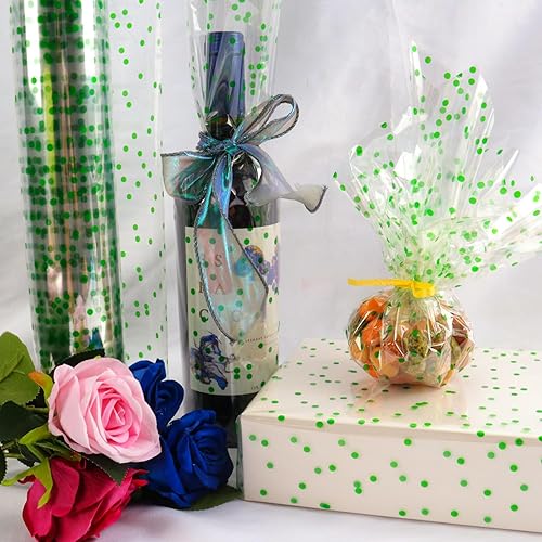 Miniatura 28 de CMFYHM Rollo de celofán transparente (34 pulgadas x 120 pies) de celofán de lunares dorados de 3 mil, rollo de papel de celofán para regalo, cestas