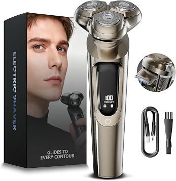 Electric Razor for Men, 3D Flex Blades with Pop-Up Trimmer, IPX8 Waterproof, Type-C Quick Charge, LED Display, Travel Lock, Wet & Dry Shave, Brushed Gunmetal, Gifts for Men Husband Father