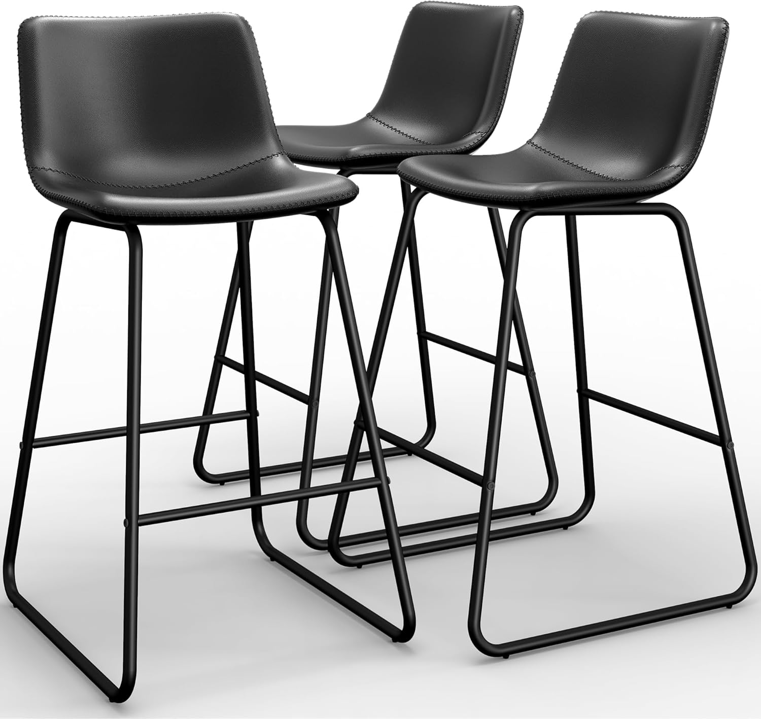 YaFiti 26 inch Bar Stools Set of 2, Modern Bar Height Barstools, Faux Leather Barstools with Back and Metal Leg, Armless Tall Bar Dining Chairs for Kitchen Island Counter, Black