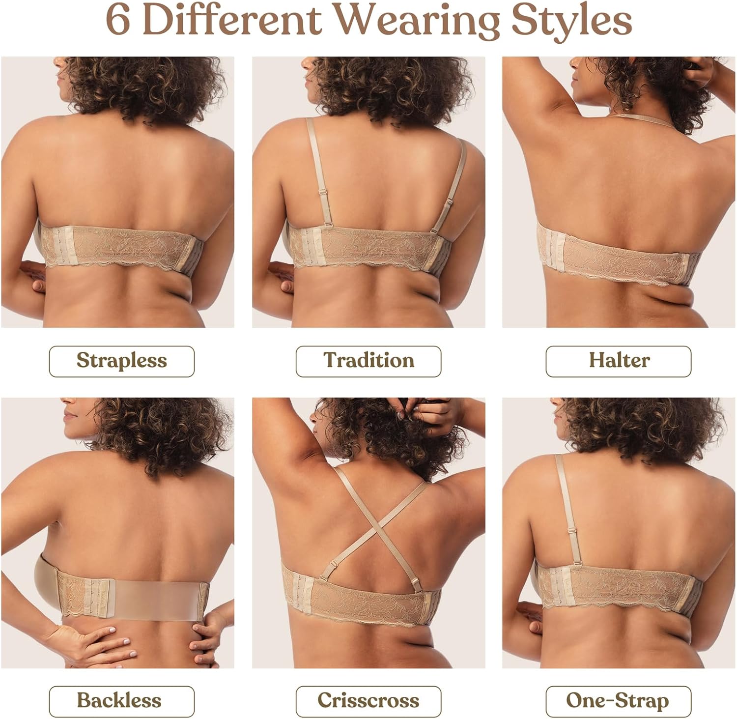 songful Women's Strapless Bra Push Up - Backless Balconette Bra Underwire Padded Convertible Multiway T-Shirt Bra - Image 5