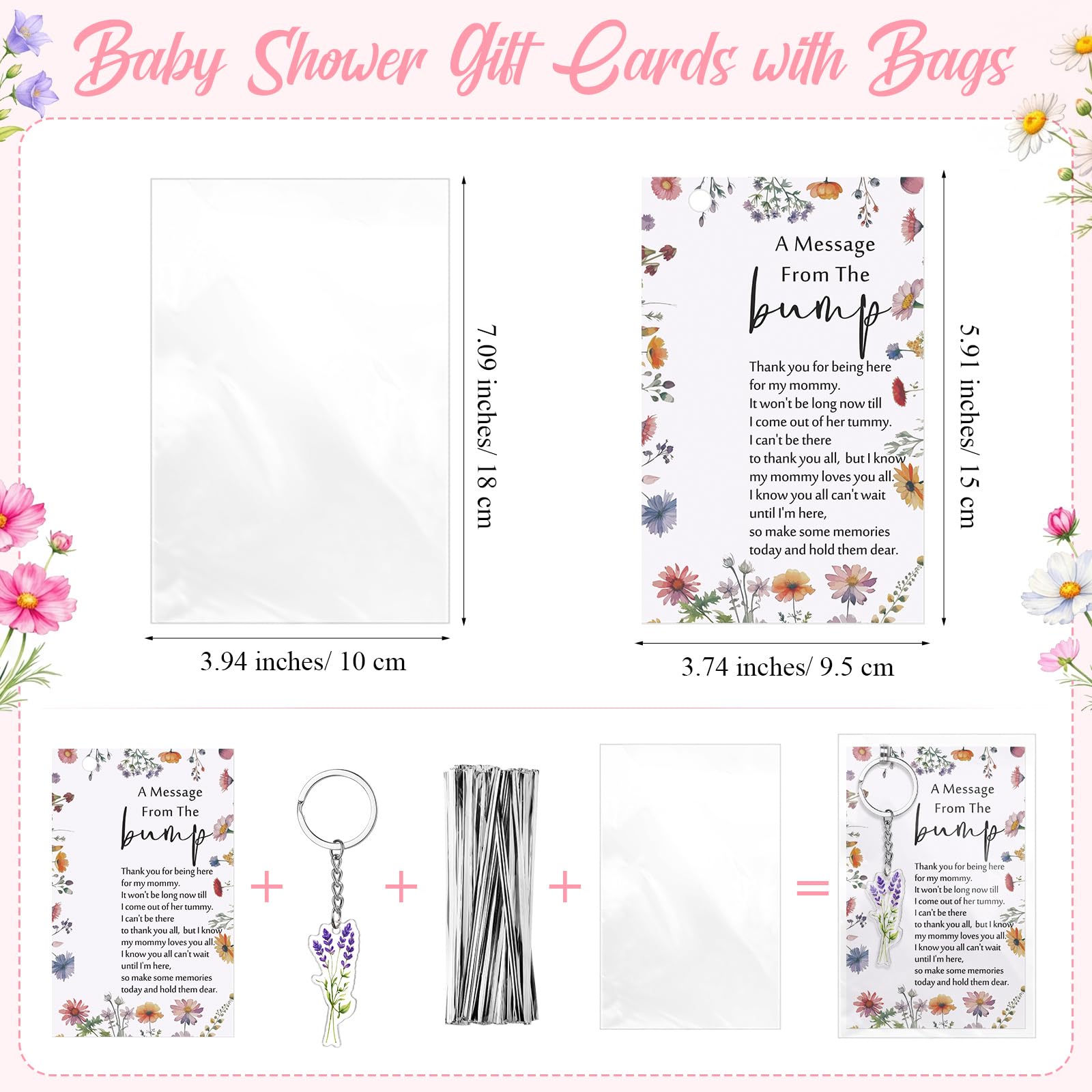 Landical 25 juegos de recuerdos de fiesta de baby shower para invitados, 25 llaveros acrílicos, 25 tarjetas de agradecimiento para fiesta de revelación de género del bebé (colorido, flor silvestre)