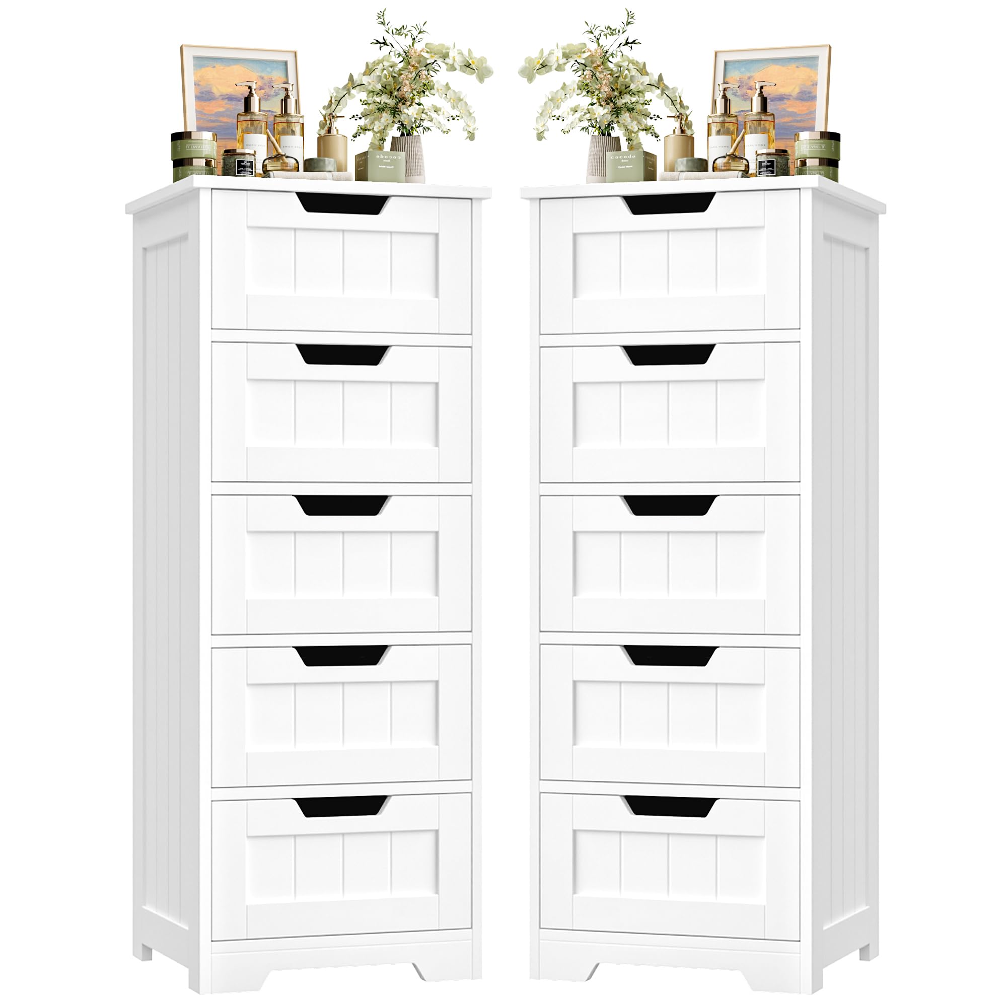 FOTOSOK Bathroom Cabinet Set of 2, Bathroom Storage Cabinet with 5 Drawers