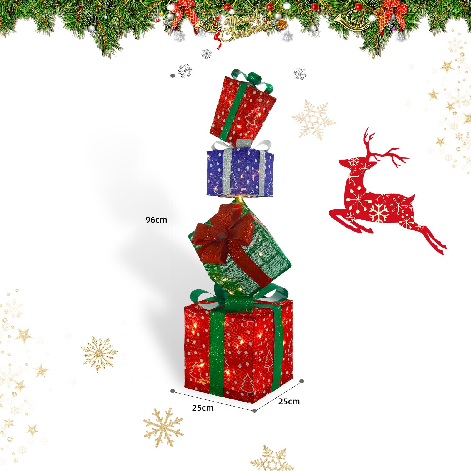 CCLIFE Boîte Cadeaux Lumineuse de Noël, Un Ensemble de 4 boîtes Cadeaux LED pour la décoration de Noël ou des fêtes CushHom