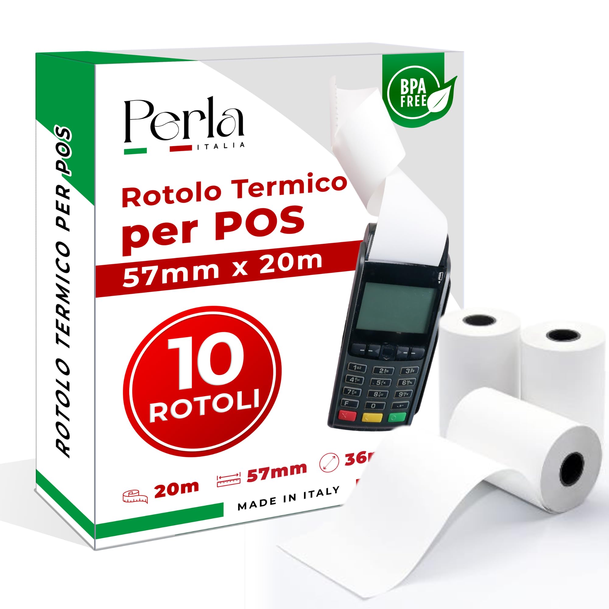 Rotolo di ricevuta termica premium, Rotoli Pos 57mm x 14m x 12mm - Rotolo di carta termica per ricevute bancomat – Rotolini per dispositivi pos 57x35x12 (20 Rotoli