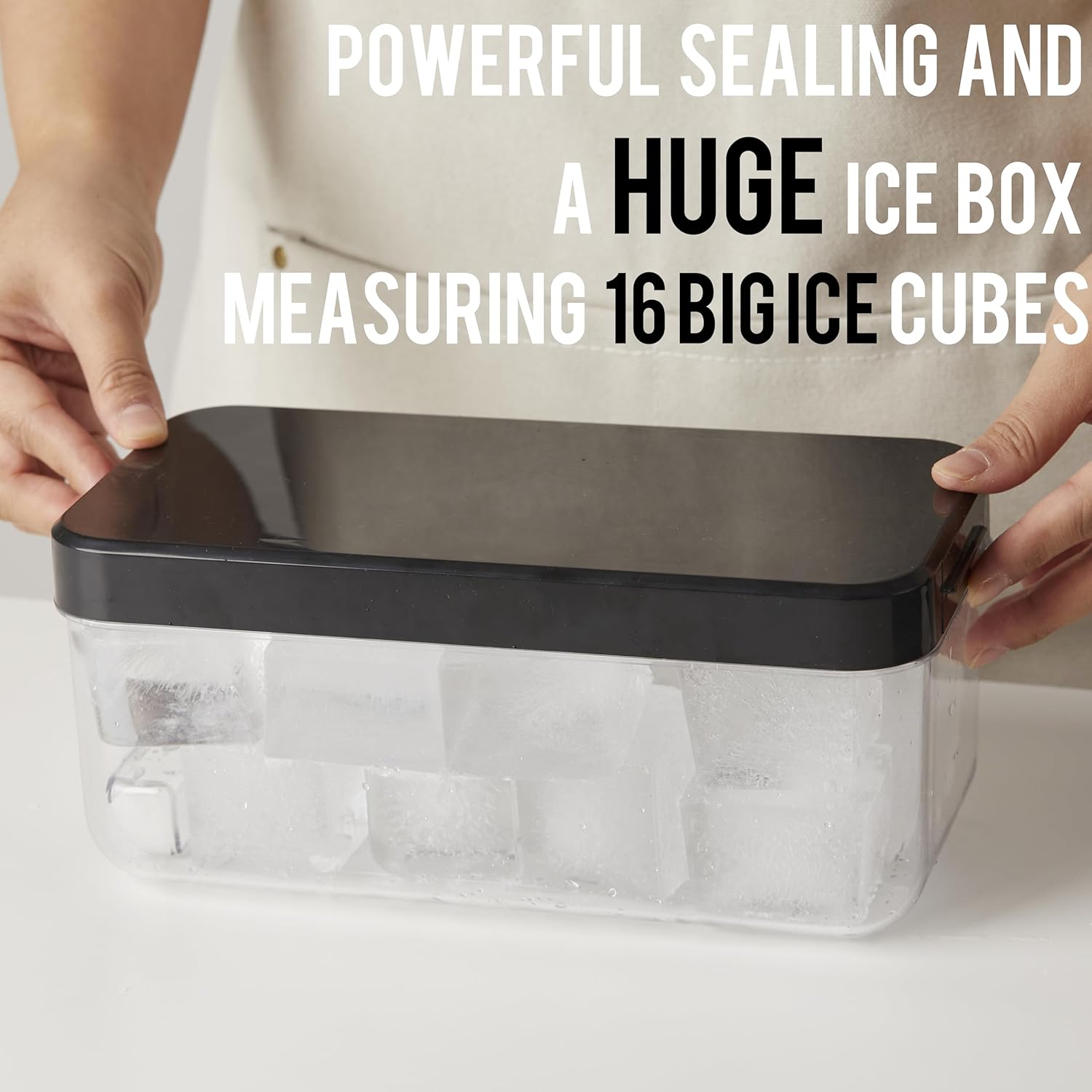 Season 3 GiantPush Silicone Large 2-Inch Ice Cube Tray with Lid, Square Whiskey Ice Mold for Cocktails & Highball, Slow-Melting Ice Maker, Easy Release, BPA Free (WHITE, 2-Tier Set)
