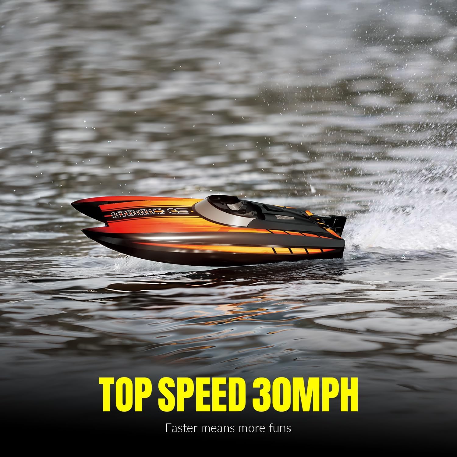 volantexrc Remote Control Boats for Pools and Lakes 30+MPH AtomicXS High Speed RC Boat for Adults Gifts with 2 Batteries & Reverse Function (795-5 Orange)