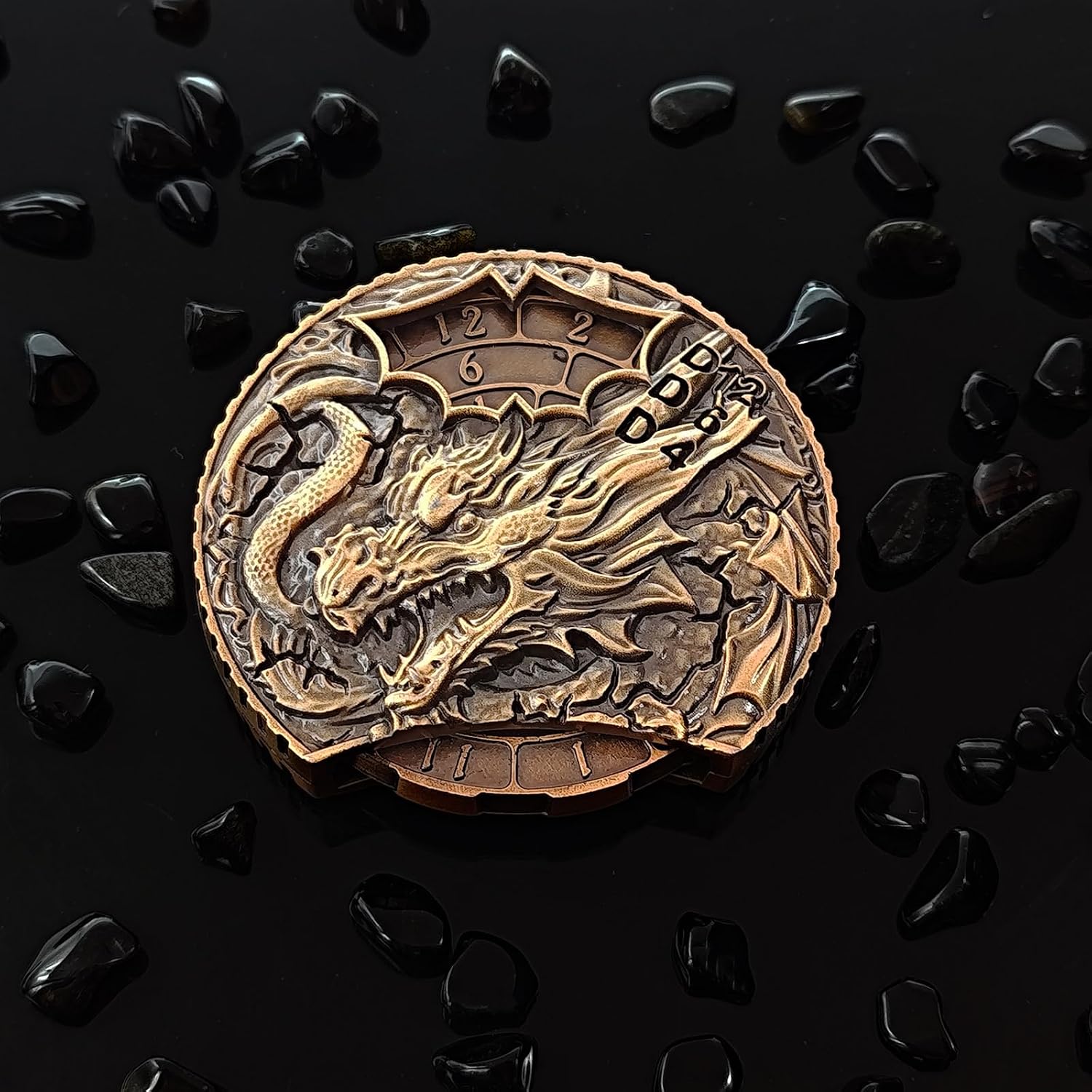 Chromatic Dragons Roulette Dice Spinner for DND Dice Set, Dragon Metallic D&D Dice with Gift Case for DND Game, RPG Role Playing Table Game Gifts (Ancient Gold)