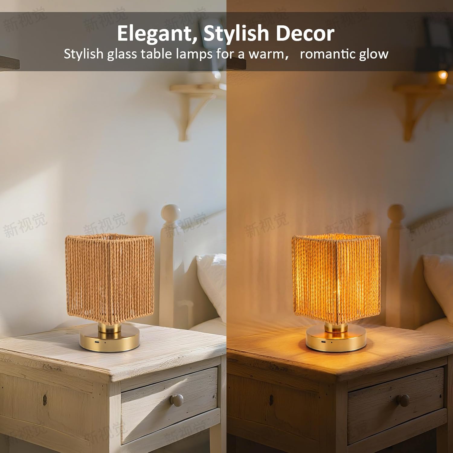 Rattan Table Lamp, 6000mah Battery Operated Table Lamp, Boho Small Desk Lamp, 3 Brightness Dimming for Bedroom Living Room Kids Room Touch Switch, Bulb Included