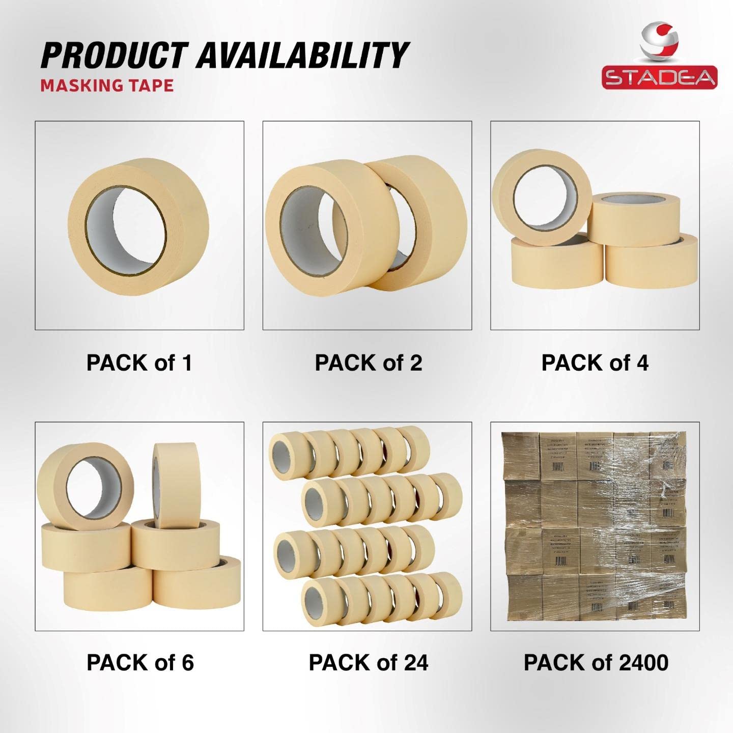 STADEA 2 Inch Wide White Masking Tape General Purpose Multi Surface High Performance Roll 55 Yard Long - Pack of 2400