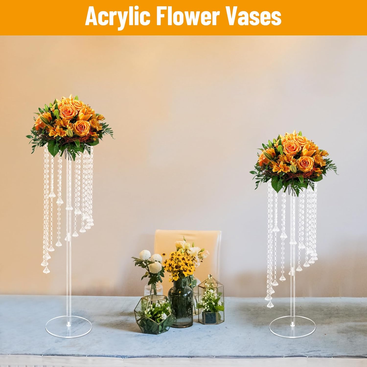 10 Pcs Flower Vases Wedding Centerpieces, 23.6in Tall Acrylic Vase Stands Clear Acrylic Tall Vases for Centerpieces Table Decorations, Acrylic Column Flower Stand Bulk Crystal Flower Stand