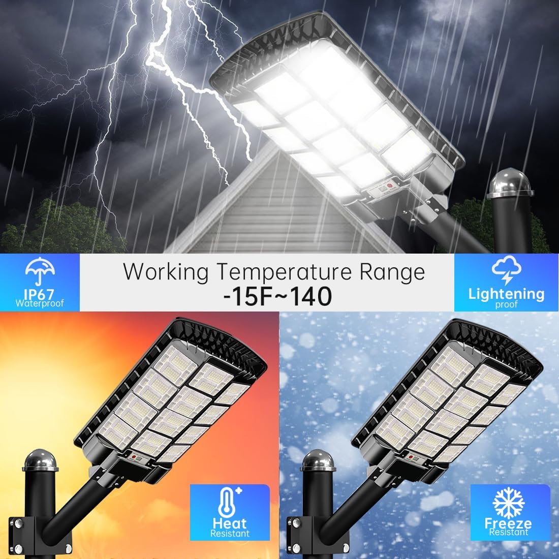 3000W Solar Street Light Outdoor,250000LM Solar Street Light Parking Lot Lights Commercial Dusk to Dawn,IP67 Waterproof Solar Security Flood Lights with Motion Sensor for Backyard, Path