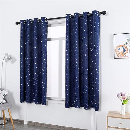 Miniatura 2 de Cortinas opacas plateadas para sala de estar, cortinas de dormitorio de niños y niñas, cortinas de tul blanco para ventana de ventana azul estrella