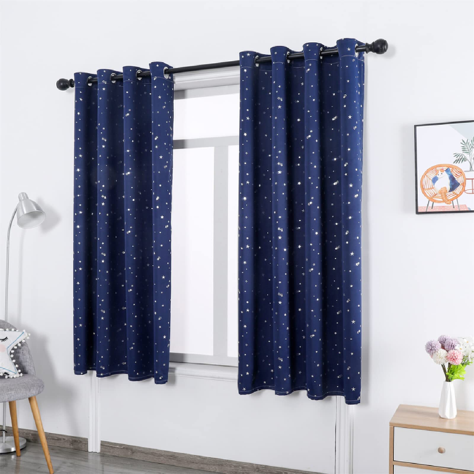 Cortinas Opacas para niños para Sala de Estar Cortinas para niños y niñas Dormitorio Cortinas de Tul Blanco para Ventana Estrella Azul Caliente (Ancho x Elevado) A180cm x E180cm x 1PC