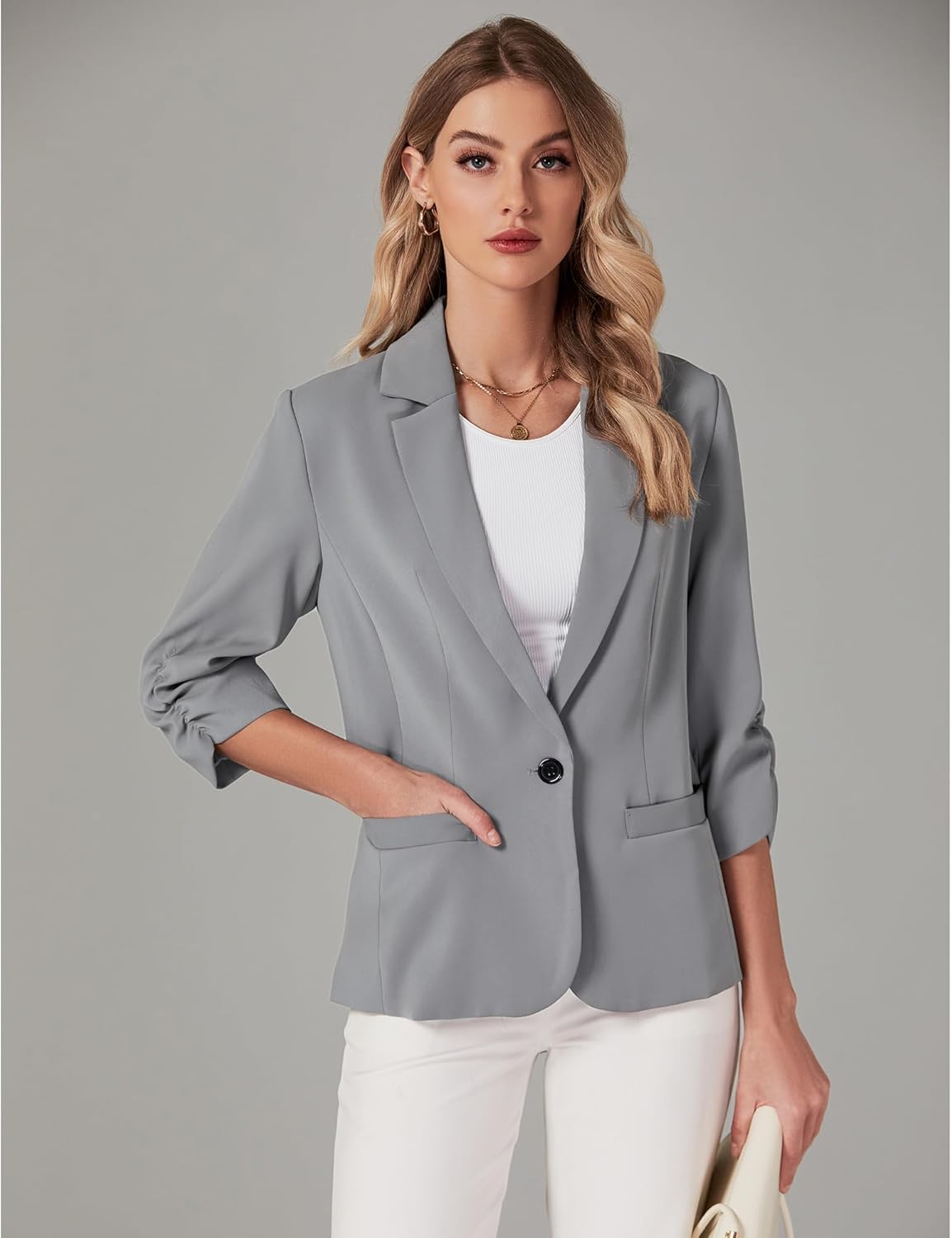 LookbookStore Blazers for Women Suit Jackets Dressy 3/4 Sleeve Blazer Business Casual Outfits for Work - Image 2