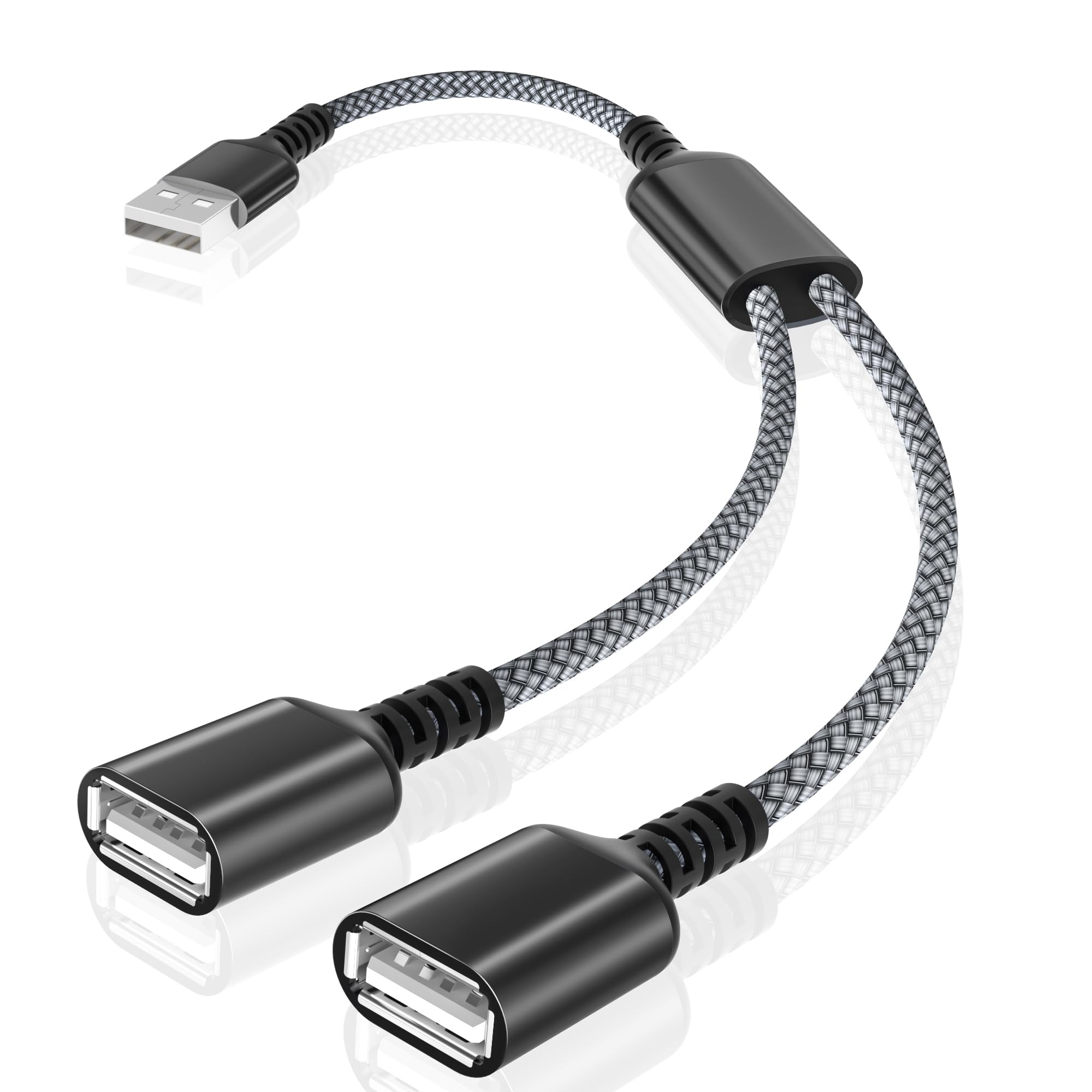 Basesailor USB Splitter Y Kabel 0.3M,USBA 1 Stecker zu 2 Buchse Port Verlängerungs Adapter Verteiler,Dual Doppel USB Port 2-Fach Dock Hub für Mac,Auto,Xbox One Series X S,PS4,PS5,Laptop