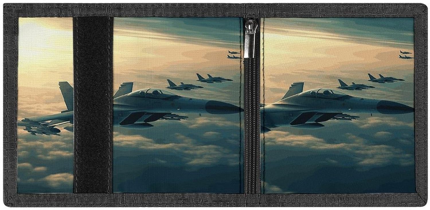 Aircraft Fighter Jets Wallet for Men Women Zipper Travel Wallets Stylish Trifold Wallets with Large Capacity Bifold Wallet