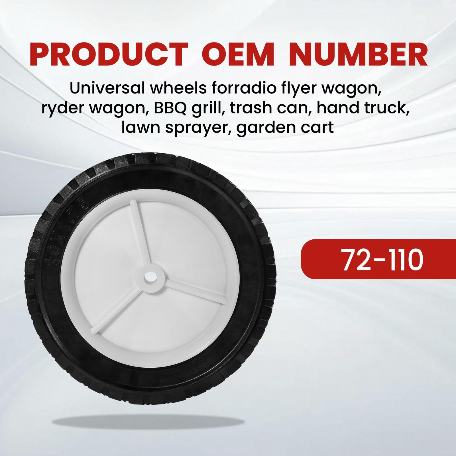 Rueda de goma para cortacésped de 10 pulgadas que sustituye a Oregon 72-110, rueda de plástico, neumáticos semipeumáticos, carritos utilitarios 10 x 175, paquete de 2