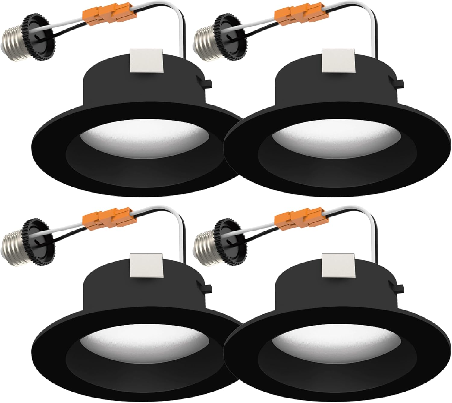 CyberTech Lighting 8W 3"" LED Smooth Trim Recessed Downlight, Matte Black Finish, Dimmable, 500 Lumen, 5 Adjustable Color (2700K, 3000K, 3500K, 4000K, 5000K). (4 Pack), LC8RT3-S-CCT-BLK/4PK