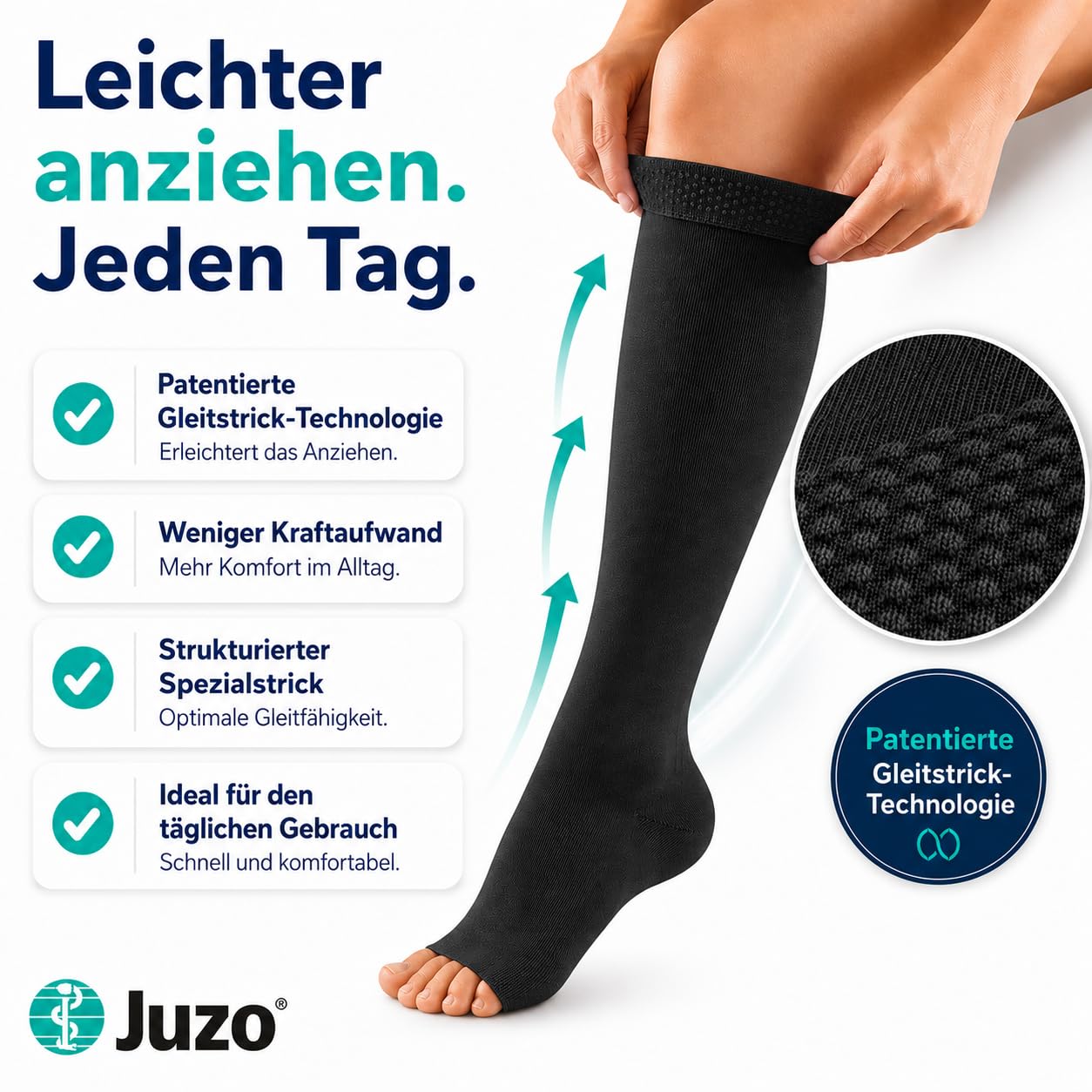 Juzo Move AD Kompressionsstrümpfe KKL2 (23–32 mmHg) mit offener Fußspitze: Mikrofaser-Klimakomfort, atmungsaktiv & strapazierfähig, für Damen und Herren, Made in Germany