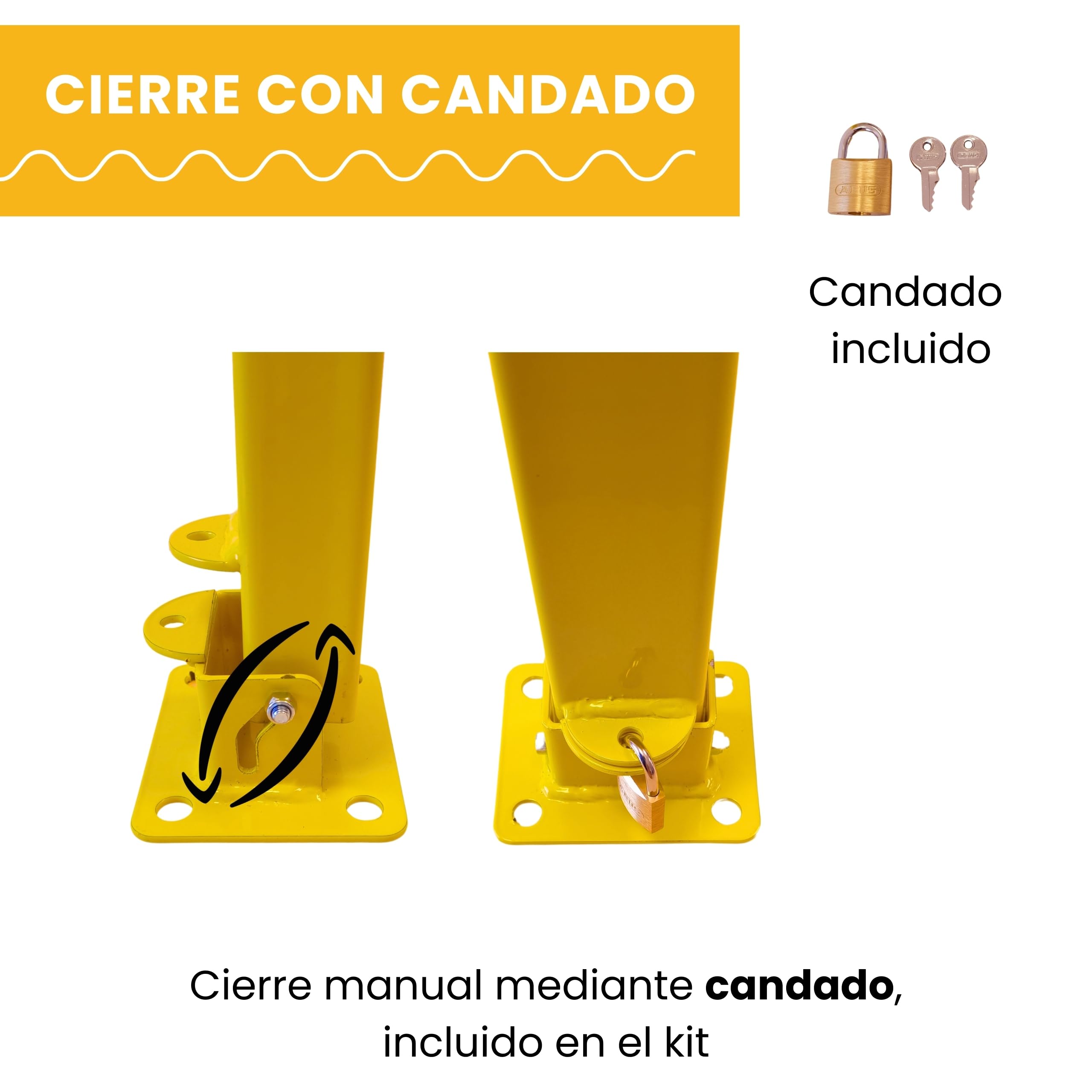 PARKING FACIL | Recinzione per parcheggio/Cepo Parcheggio Modello Palo | Blocco manuale con lucchetto | Colore giallo | Include viti e lucchetto | 1 pezzo