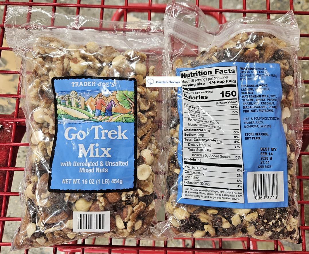 Trader Joe Go Trek Mix with Unroasted & Unsalted Mixed Nuts 16oz 454g (Two Bags)