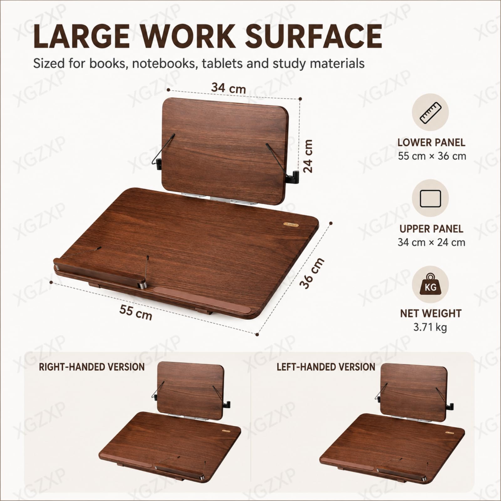 Soporte De Escritura Plegable con Inclinación Ajustable, Atril para Libros, Superficie De Escritura Superior Ajustable A 270° E Inferior De 8 Niveles con Pinzas para Right