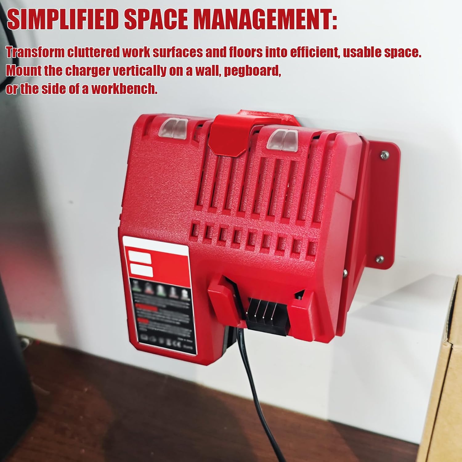 Power Tool Organizer, Compatible with Milwaukee M12/M18 Charger Wall Mount Securely Mounts Your Charger, for Garage & Workshop Organization, Saving Space and Keeping Your Tools Tidy (Red)